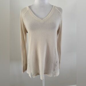 Maeve anthropology Cream V-Neck Knit Sweatshirt XS